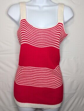 Vintage Womens Size Large Knit Tank Top Americana 70s Coastal Cherry